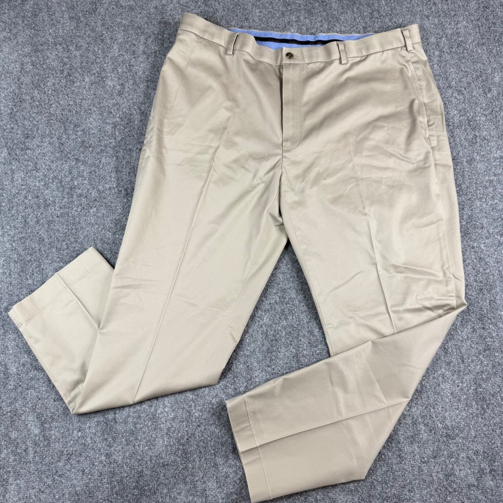 Brooks Brothers Clark Fit Advantage Chino Men 42x32 Khaki Flat Front Stretch